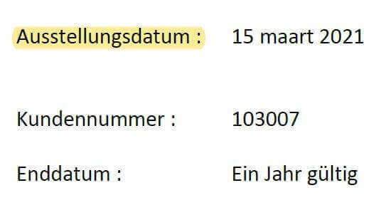 Das Ausstellungsdatum finden Sie auf dem Voucher.